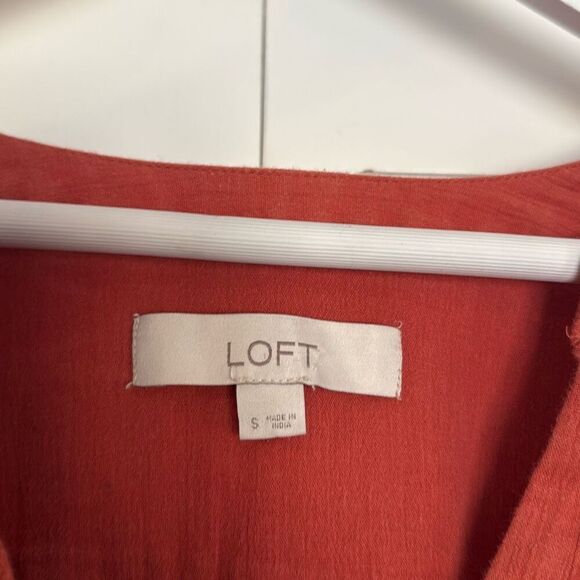 Loft cotton orange cropped button front blouse small - Picture 4 of 10
